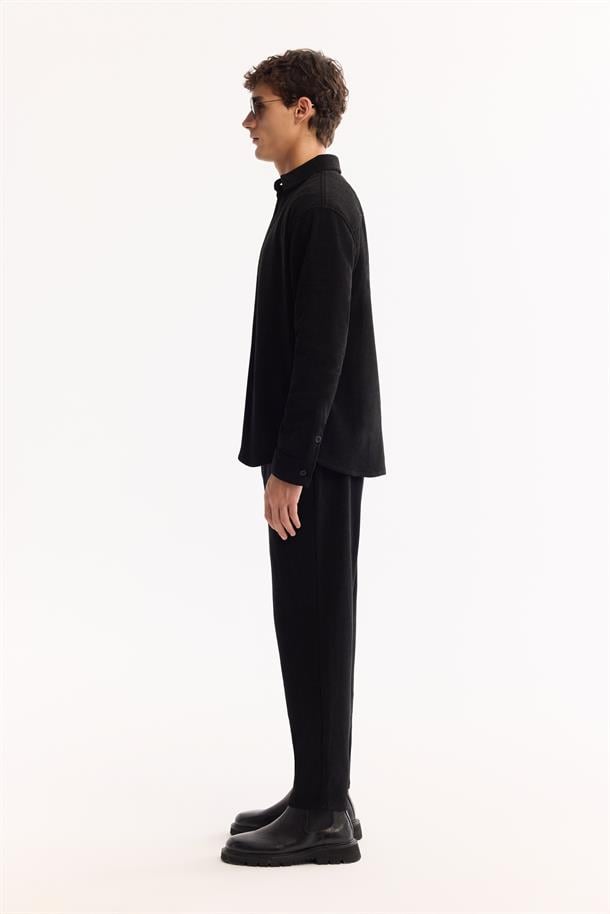 Black Classic Collar Corduroy Shirt Jacket