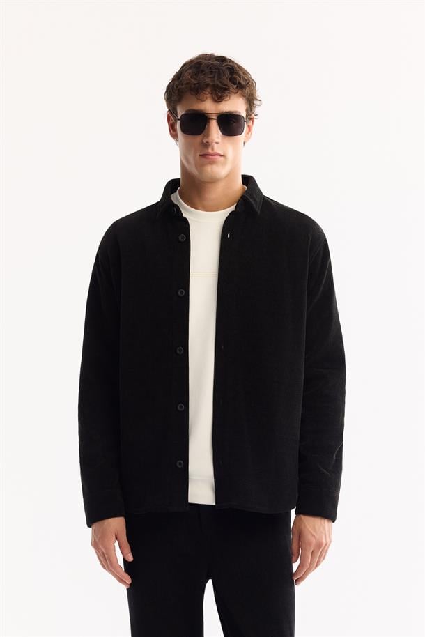 Black Classic Collar Corduroy Shirt Jacket