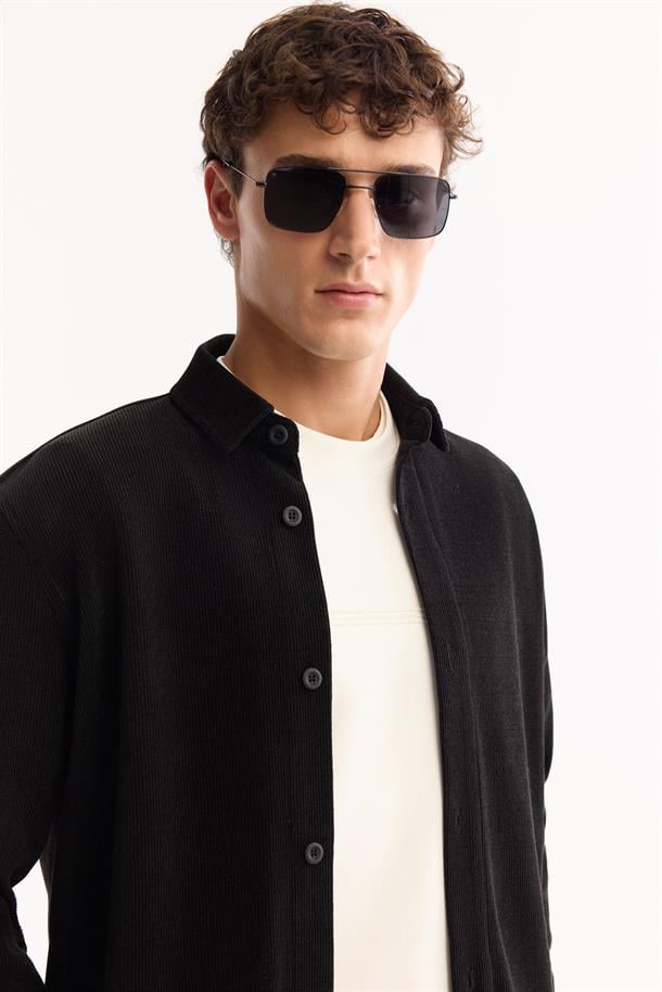 Black Classic Collar Corduroy Shirt Jacket