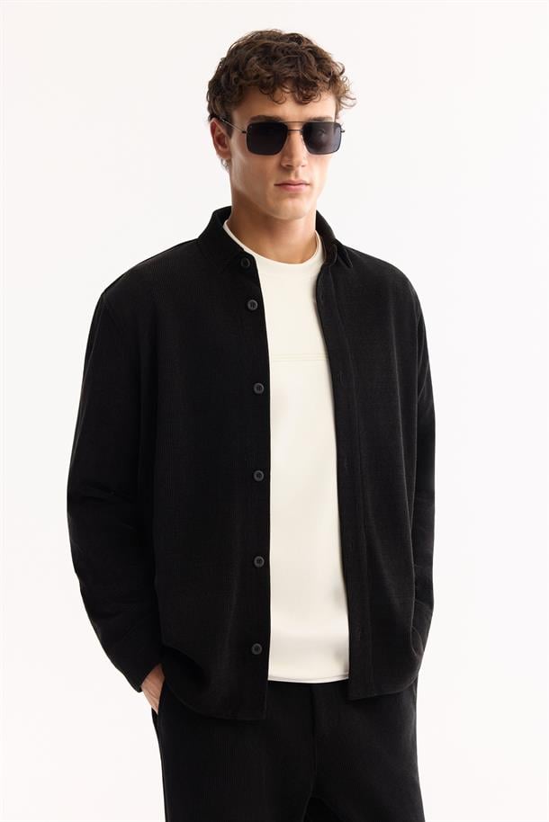 Black Classic Collar Corduroy Shirt Jacket
