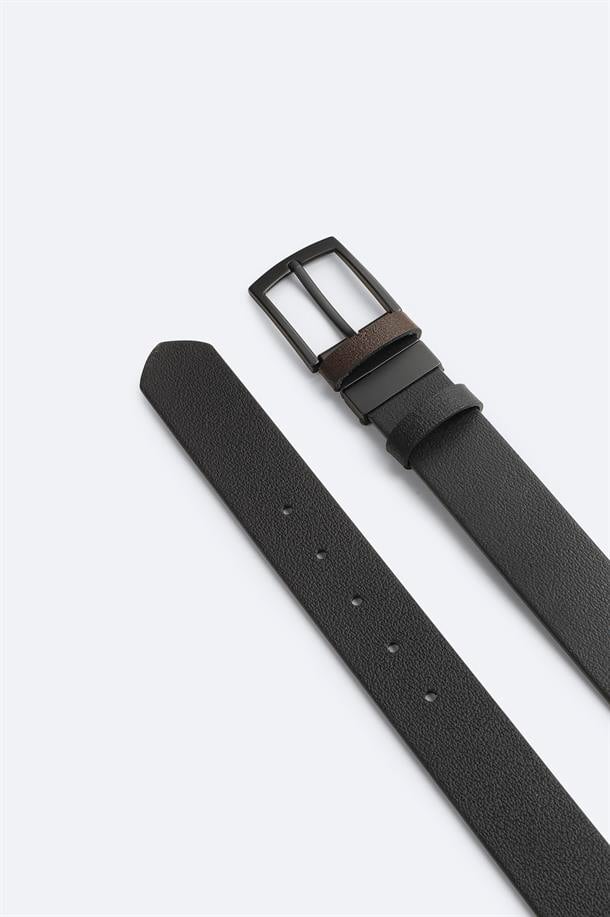 Siyah-Kahve %100 Deri Çift Taraflı Kemer