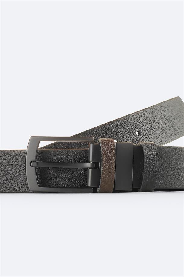 Siyah-Kahve %100 Deri Çift Taraflı Kemer