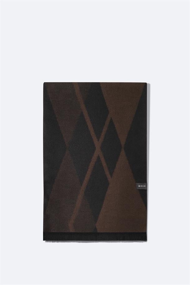 Siyah-Kahverengi Viskon Karışımlı Püsküllü Desenli Şal