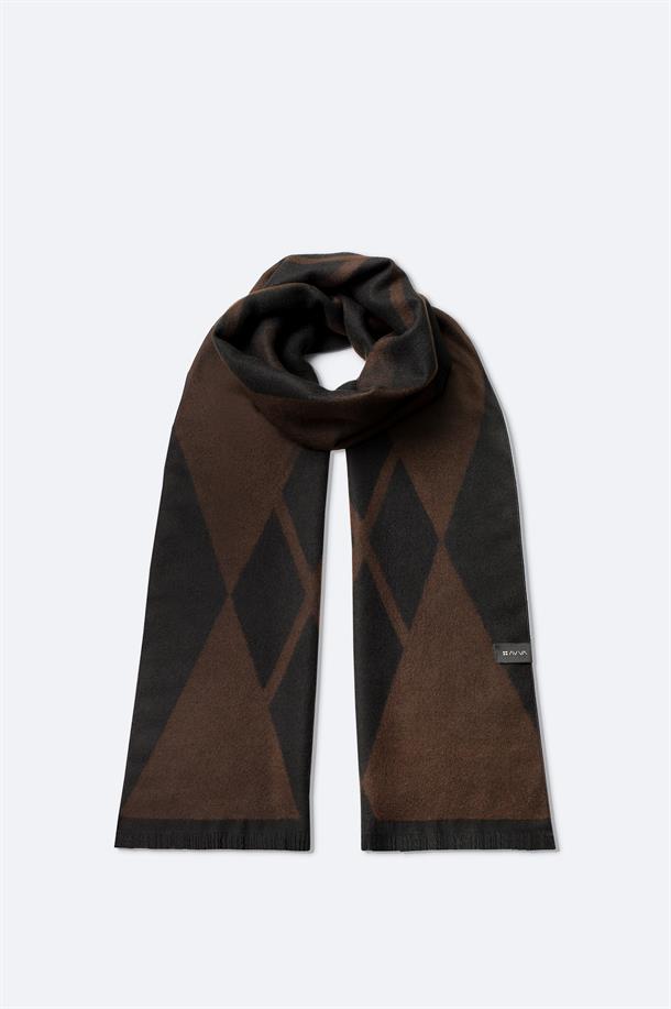 Siyah-Kahverengi Viskon Karışımlı Püsküllü Desenli Şal