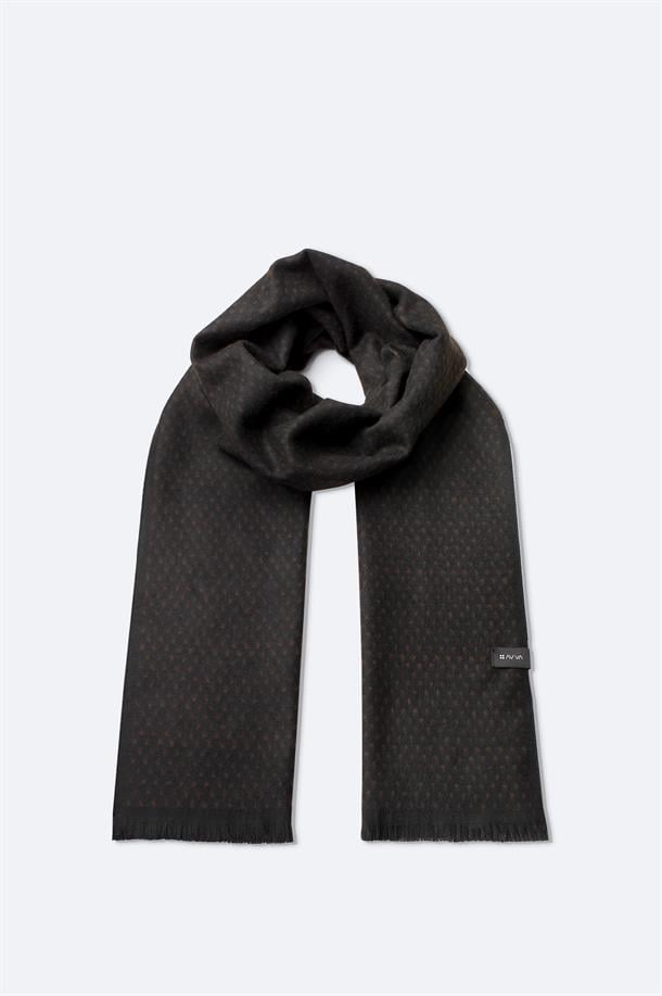 Siyah-Kahverengi Viskon Karışımlı Püsküllü Desenli Şal