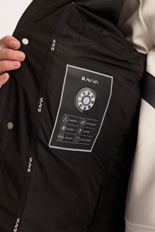 Siyah Kapüşonlu Su İtici Rüzgar Geçirmez -10 Dereceye Dayanıklı Uzun Şişme Mont