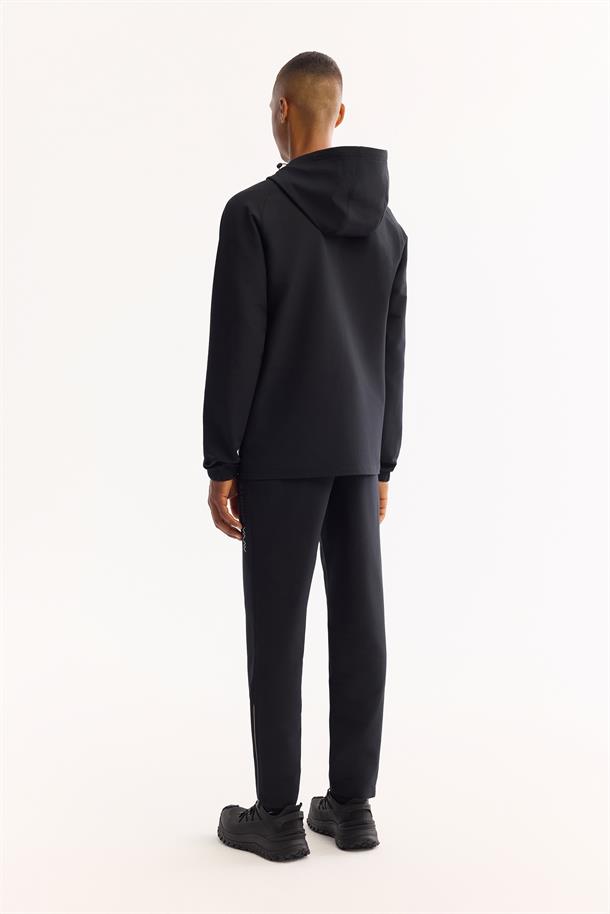 Siyah Kapüşonlu Fermuarlı Bi-Stretch Sweatshirt