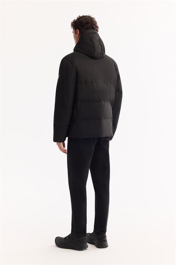 Black Hooded Water Repellent Puffer Jacket Resistant to -7°C
