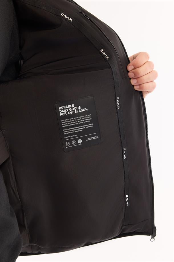 Siyah Kapüşonlu Su İtici Rüzgar Geçirmez -5 Dereceye Dayanıklı Şişme Mont