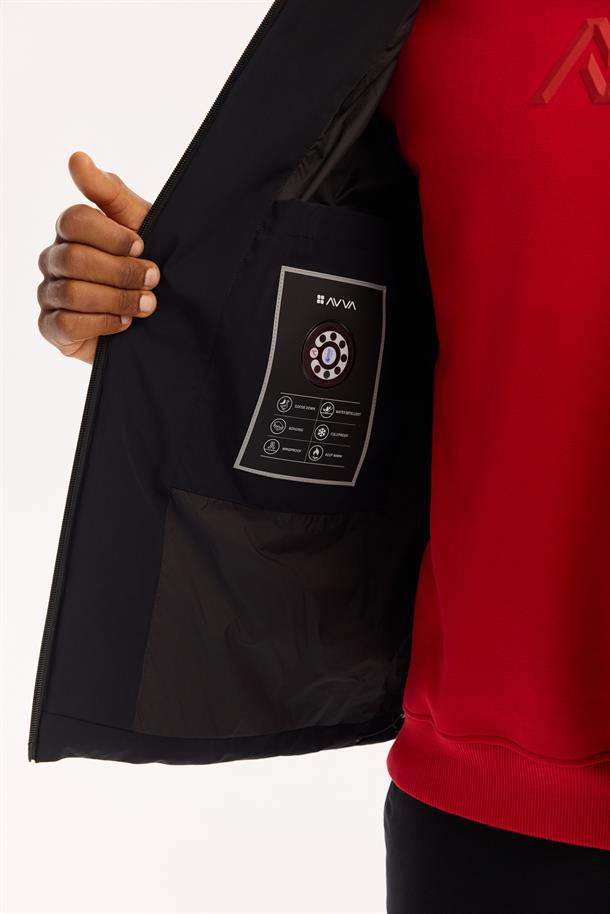 Siyah Kapüşonlu %100 Kaz Tüyü Su İtici Rüzgar Geçirmez -7 Dereceye Dayanıklı Şişme Mont