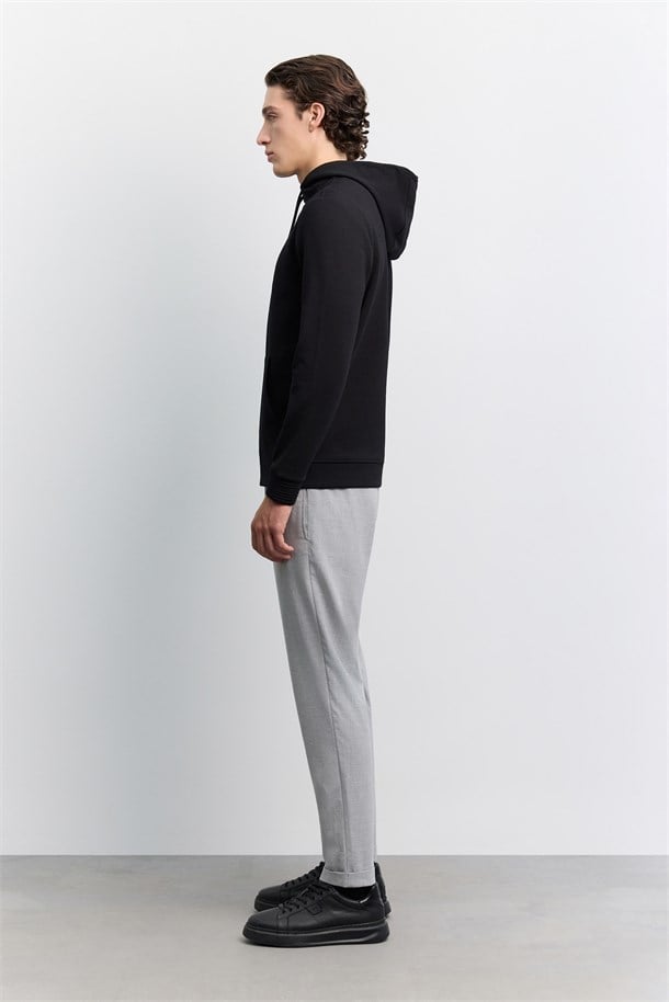 Siyah Kapüşonlu Kolay Ütülenebilir İnterlok Sweatshirt