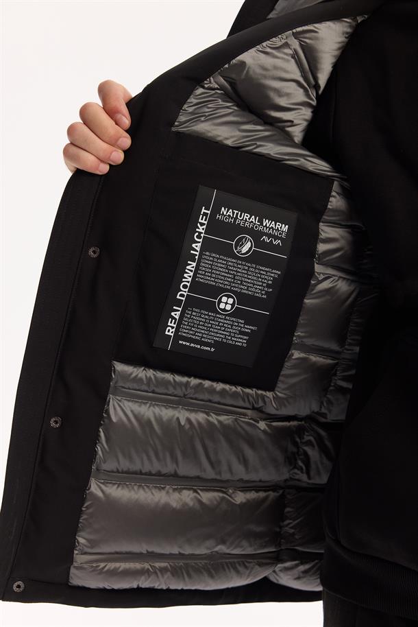 Siyah Kapüşonlu Su İtici Rüzgar Geçirmez -7 Dereceye Dayanıklı Mont