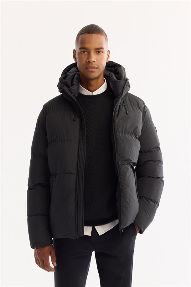 Black Hooded Padded Jacket