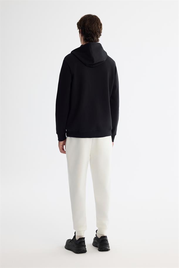 Siyah Kapüşonlu Pamuklu Baskılı Elastan Sweatshirt