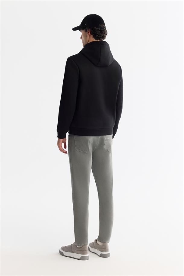 Siyah Kapüşonlu 3 İplik Şardonlu Baskılı Sweatshirt