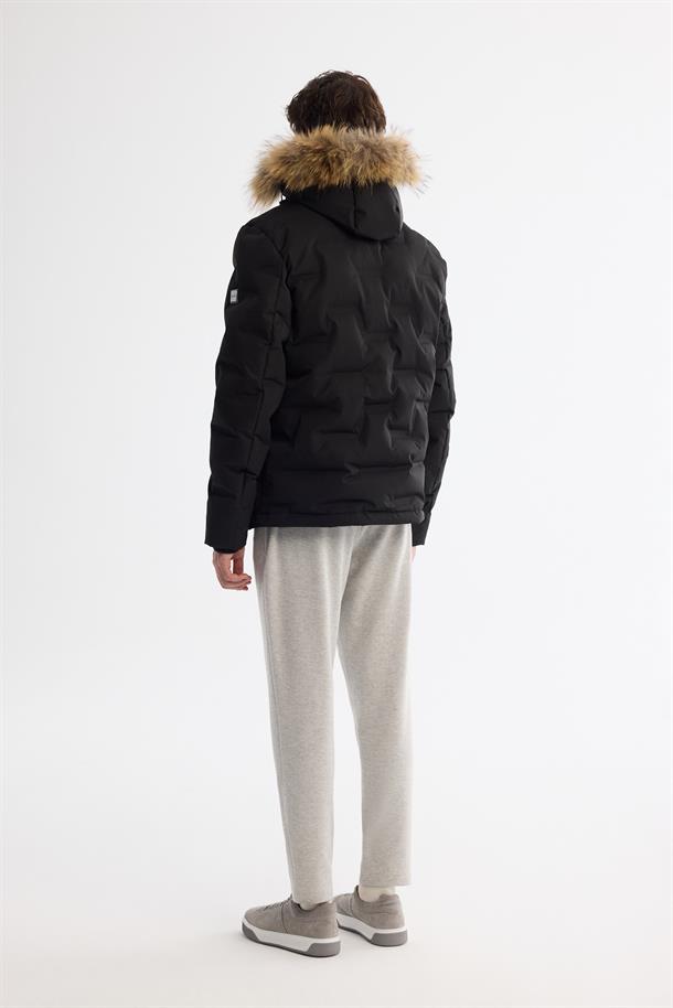 Black Hooded Goose Down Puffer Jacket