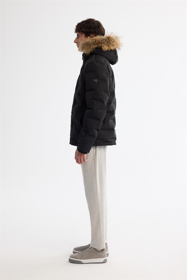 Black Hooded Goose Down Puffer Jacket