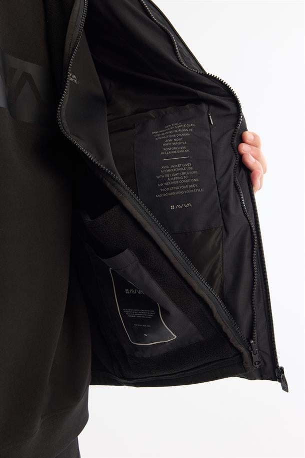 Siyah Kapüşonlu Su İtici Rüzgar Geçirmez Çıkarılabilir Şişme Yelekli Mevsimlik Mont