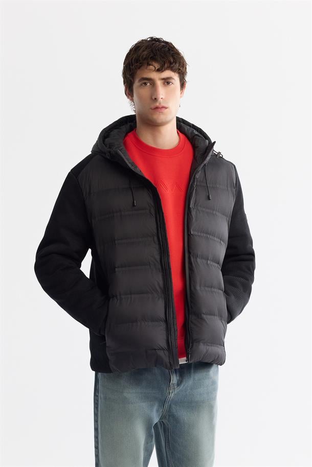 Black Windproof Hooded Padded Jacket