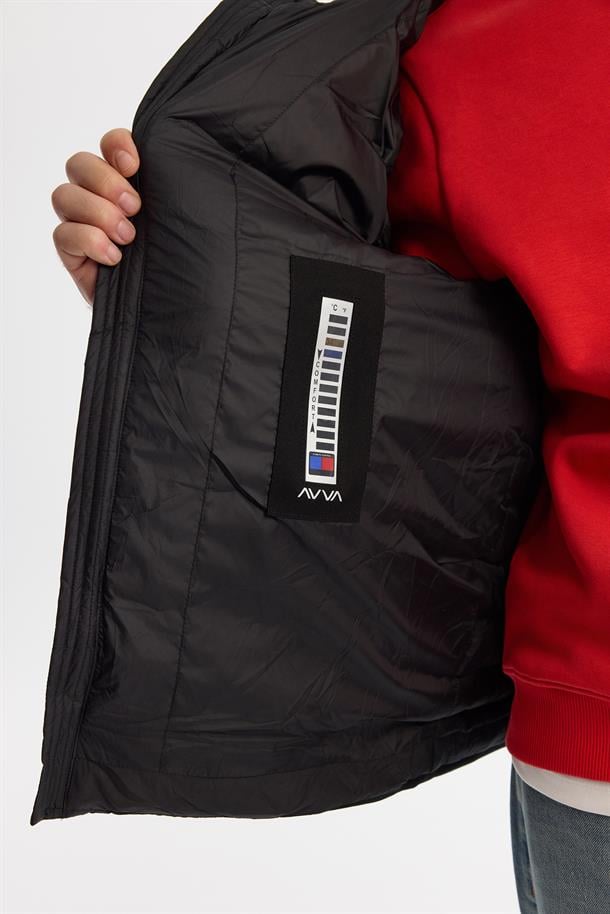 Black Windproof Hooded Padded Jacket