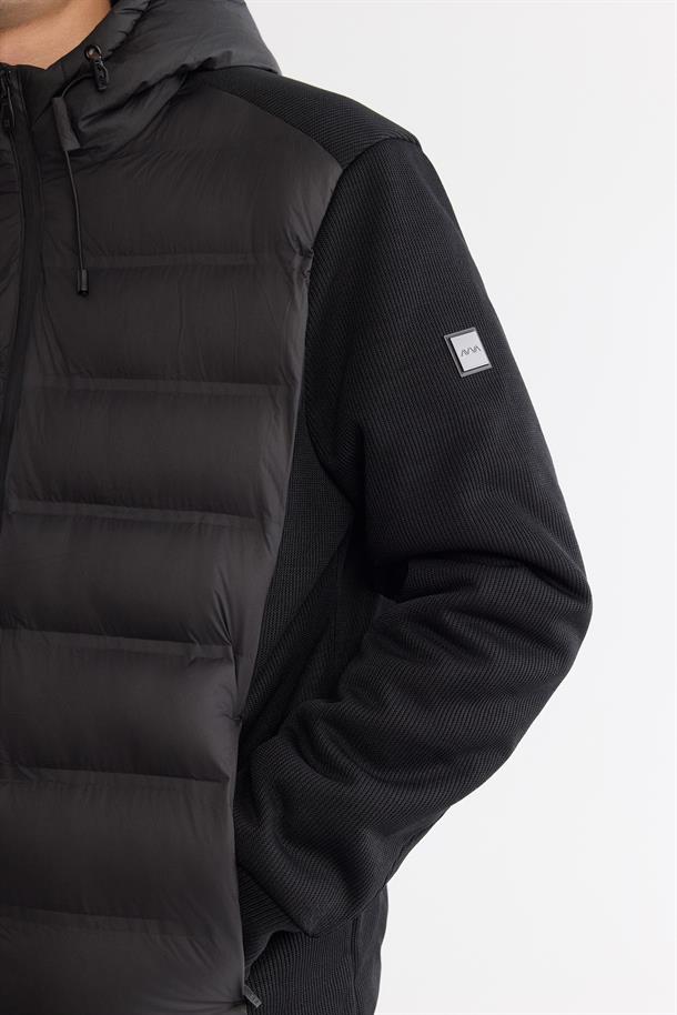 Black Windproof Hooded Padded Jacket