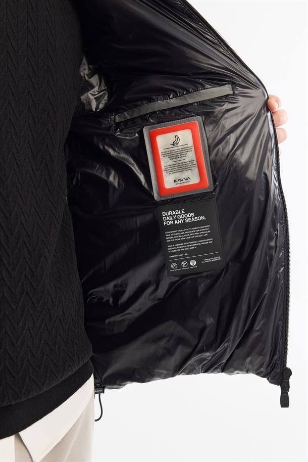 Black Windproof Hooded Puffer Jacket