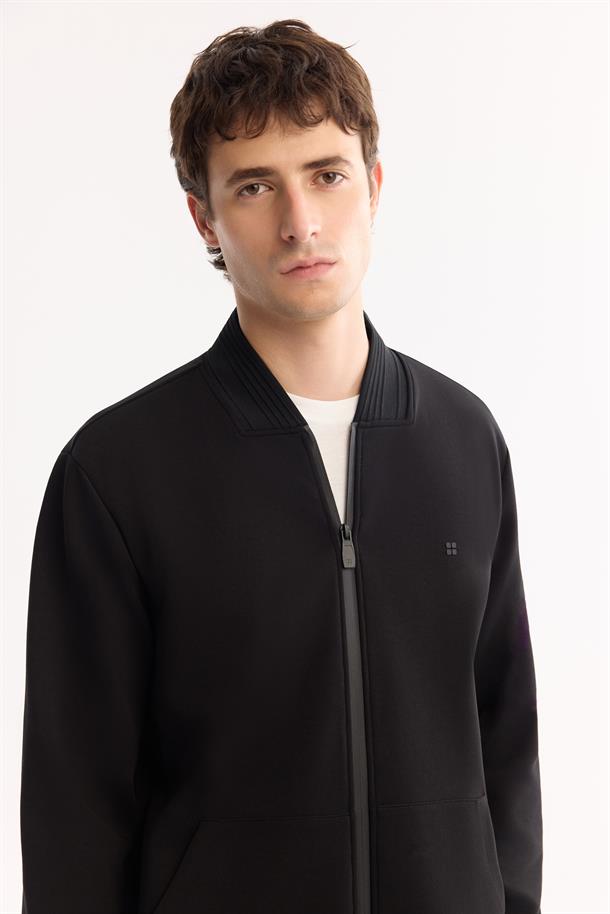 Siyah Bomber Yaka Kolay Ütülenen Bi-Stretch Sweatshirt