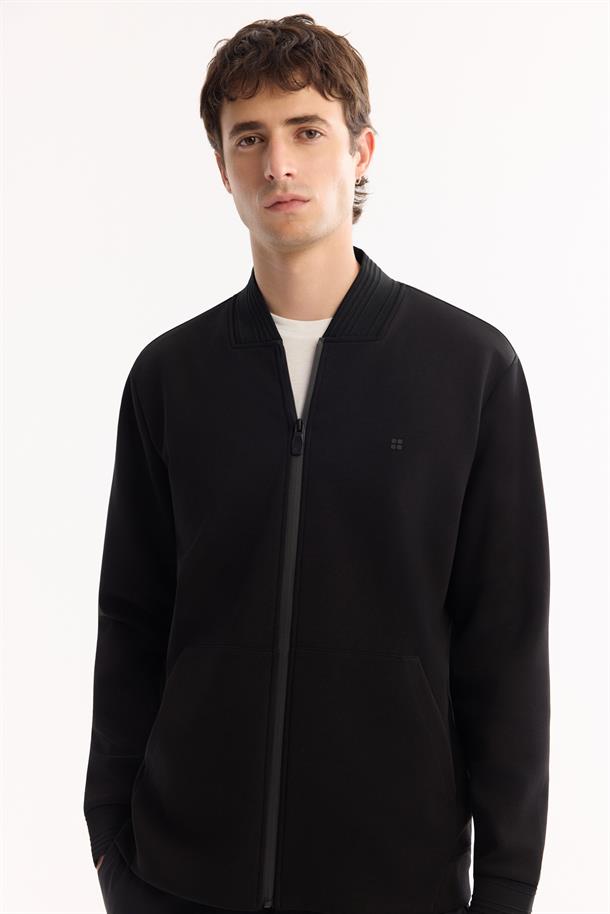 Siyah Bomber Yaka Kolay Ütülenen Bi-Stretch Sweatshirt