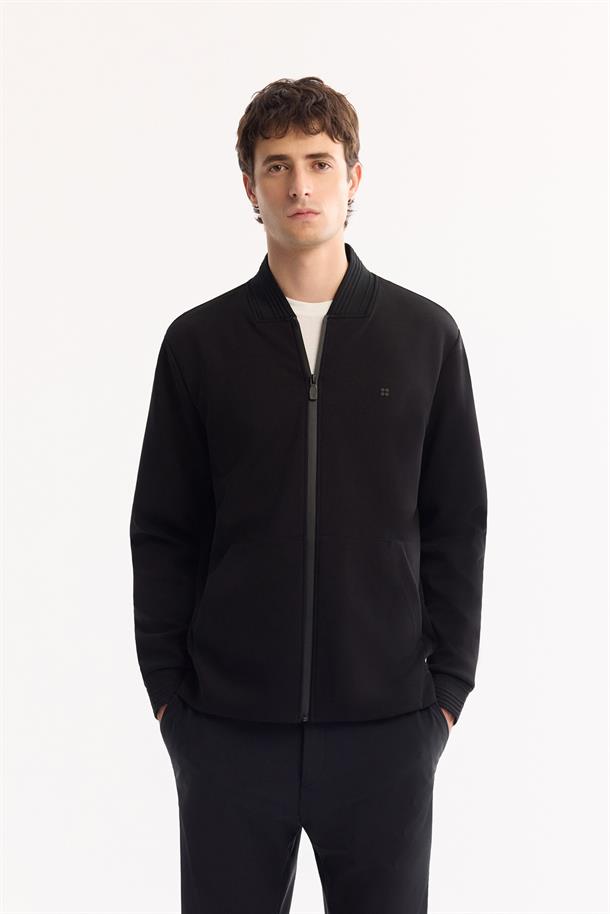 Siyah Bomber Yaka Kolay Ütülenen Bi-Stretch Sweatshirt