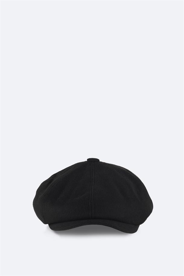 Siyah Yün Karışımlı Kasket Şapka