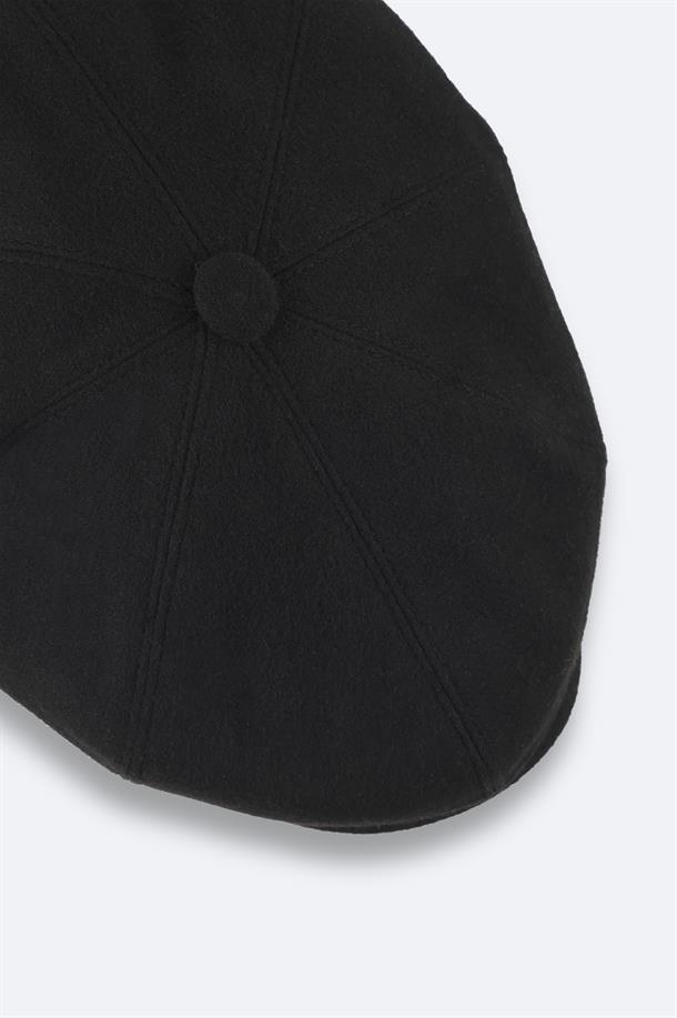 Siyah Yün Karışımlı Kasket Şapka