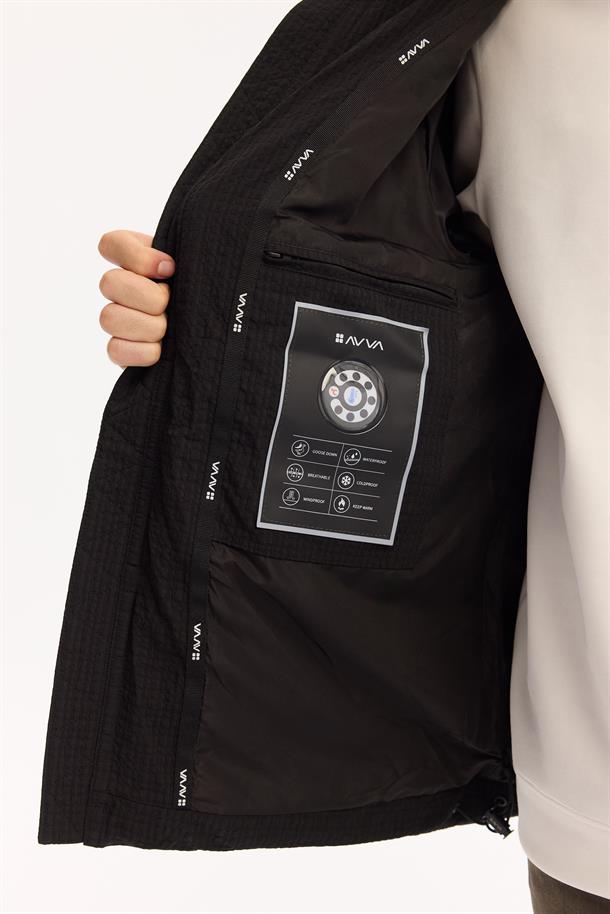 Siyah Kapüşonlu %100 Kaz Tüyü Su İtici Rüzgar Geçirmez -10 Dereceye Dayanıklı Şişme Mont