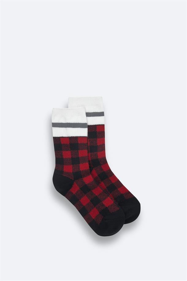 Siyah-Kırmızı Soft Touch Soket Çorap