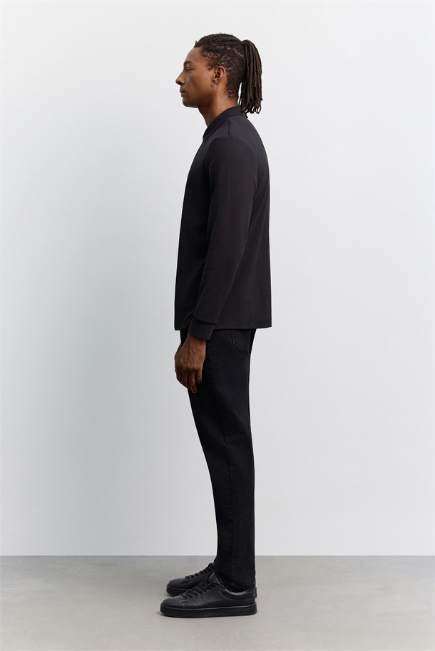 Black Long Sleeve Polo Shirt