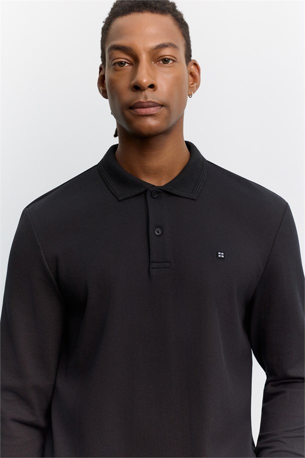Black Long Sleeve Polo Shirt