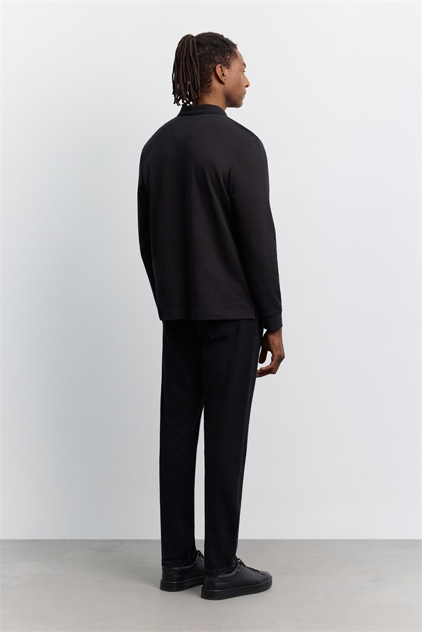 Black Long Sleeve Polo Shirt