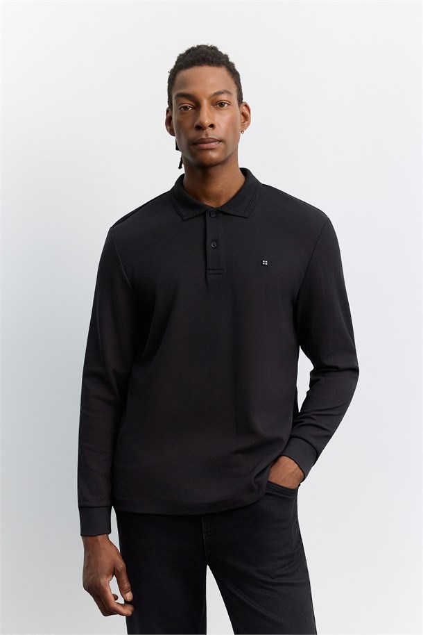 Black Long Sleeve Polo Shirt