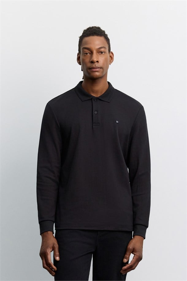 Black Long Sleeve Polo Shirt