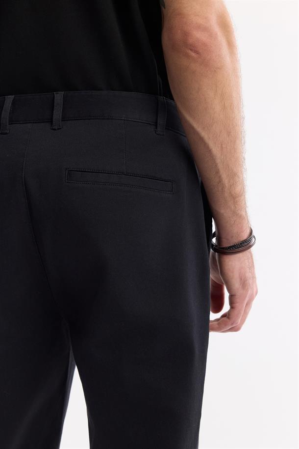 Siyah Klasik Bel Pamuklu Chino Pantolon