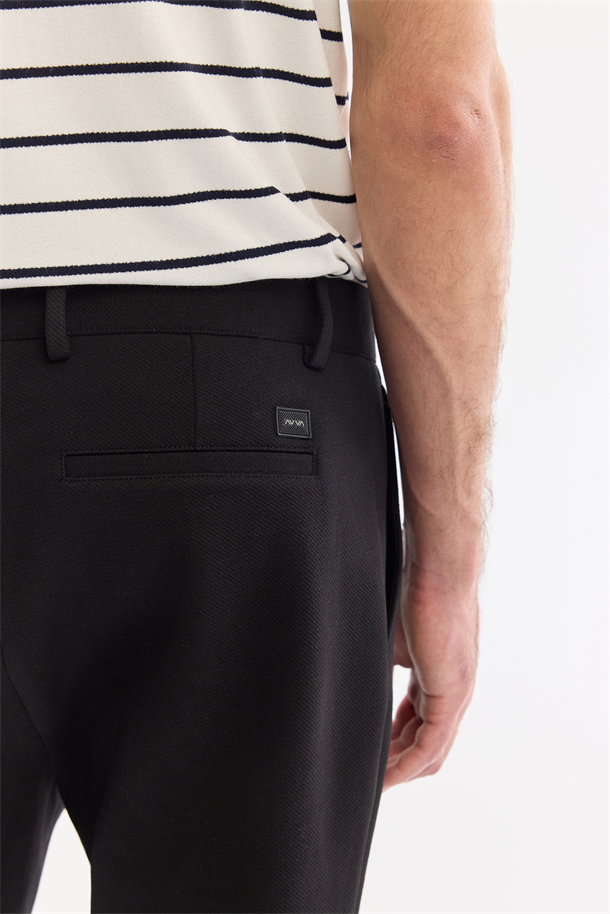Siyah Klasik Bel Pamuklu Elastan Chino Pantolon