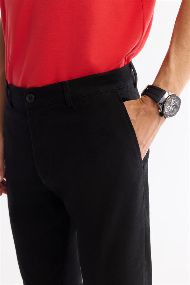Siyah Klasik Bel Elastan Chino Pantolon