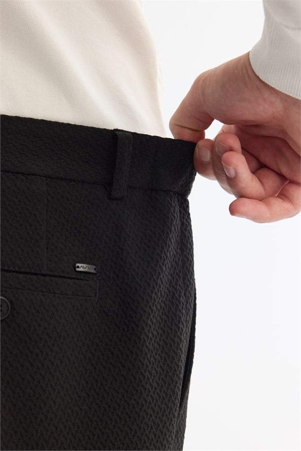Siyah Klasik Bel Yandan Cepli Dokulu Bi-Stretch Pantolon