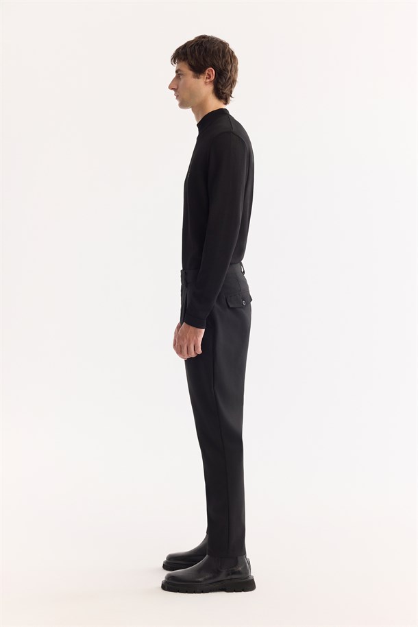 Black Classic Waist Wool Blend Soft Touch Pants