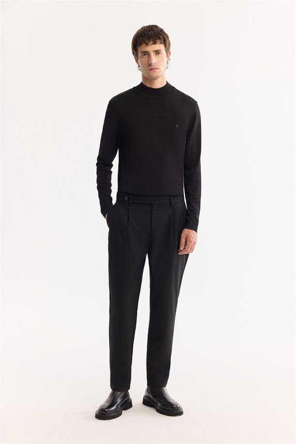 Black Classic Waist Wool Blend Soft Touch Pants
