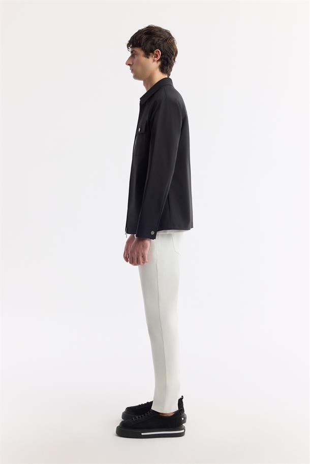 Siyah Klasik Yaka Su İtici Bi Stretch Teknik Kumaş İnce Mont