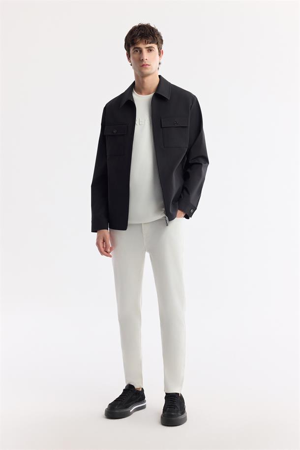 Siyah Klasik Yaka Su İtici Bi Stretch Teknik Kumaş İnce Mont