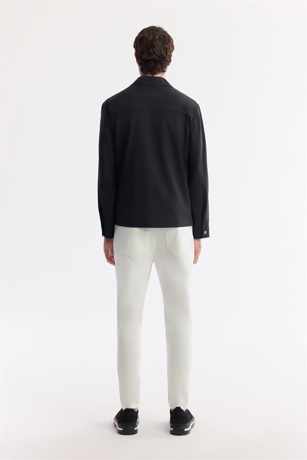 Siyah Klasik Yaka Su İtici Bi Stretch Teknik Kumaş İnce Mont