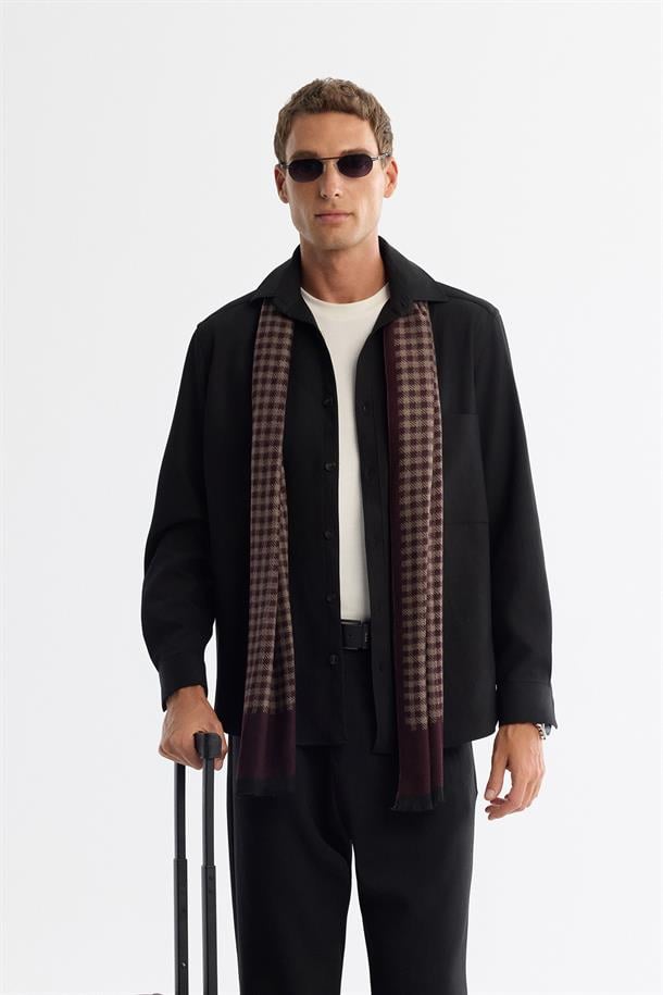 Siyah Klasik Yaka Viskon Karışımlı Kolay Ütülenen Gömlek