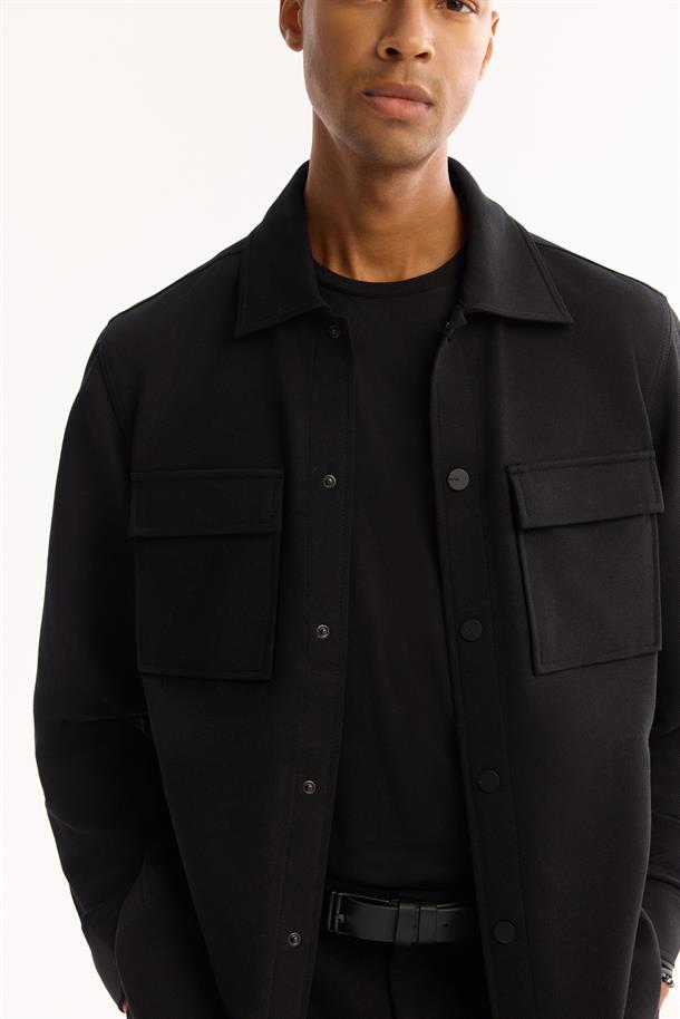 Siyah Klasik Yaka Pamuklu Gömlek Ceket