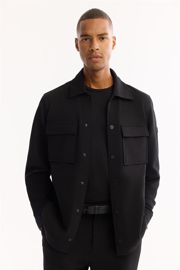 Siyah Klasik Yaka Pamuklu Gömlek Ceket